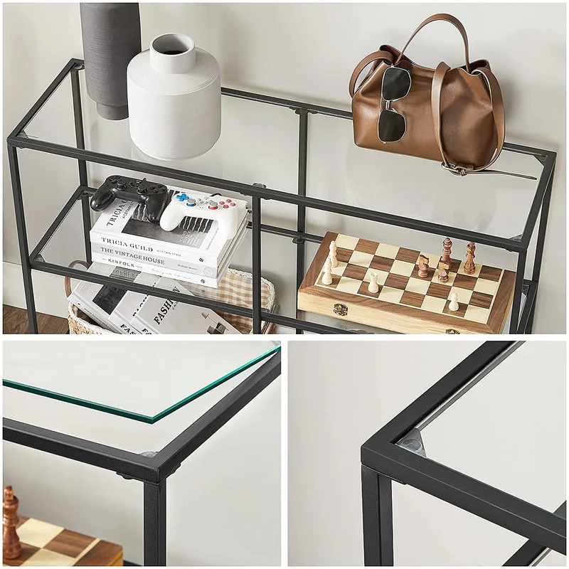 Nancy’s Chacacal Sidetable - Consoletafel - Bijzettafel - met Gehard Glas - Modern - Zwart - Staal - ± 100 x 30 x 70 cm