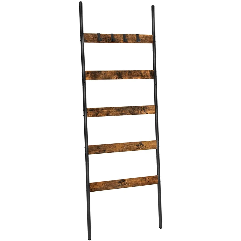 Nancy's Folgosa Handdoekenladder - Handdoekenrek - Badkamerrek - Ladderrek -Vintage Bruin / Zwart - ± 65 x 180 cm