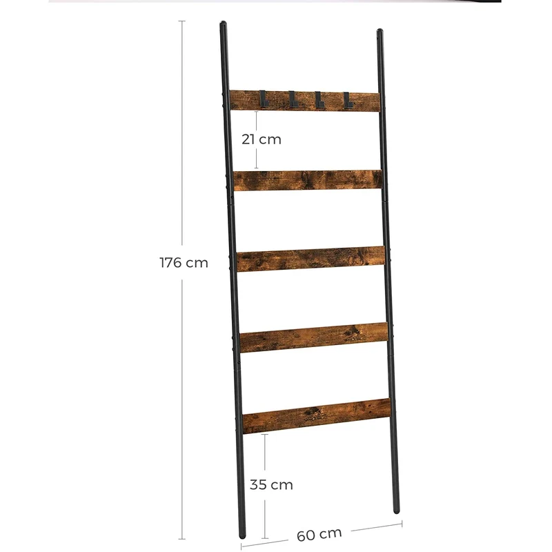 Nancy's Folgosa Handdoekenladder - Handdoekenrek - Badkamerrek - Ladderrek -Vintage Bruin / Zwart - ± 65 x 180 cm
