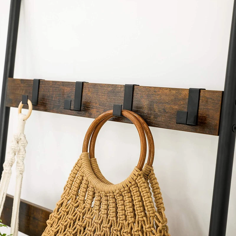 Nancy's Folgosa Handdoekenladder - Handdoekenrek - Badkamerrek - Ladderrek -Vintage Bruin / Zwart - ± 65 x 180 cm