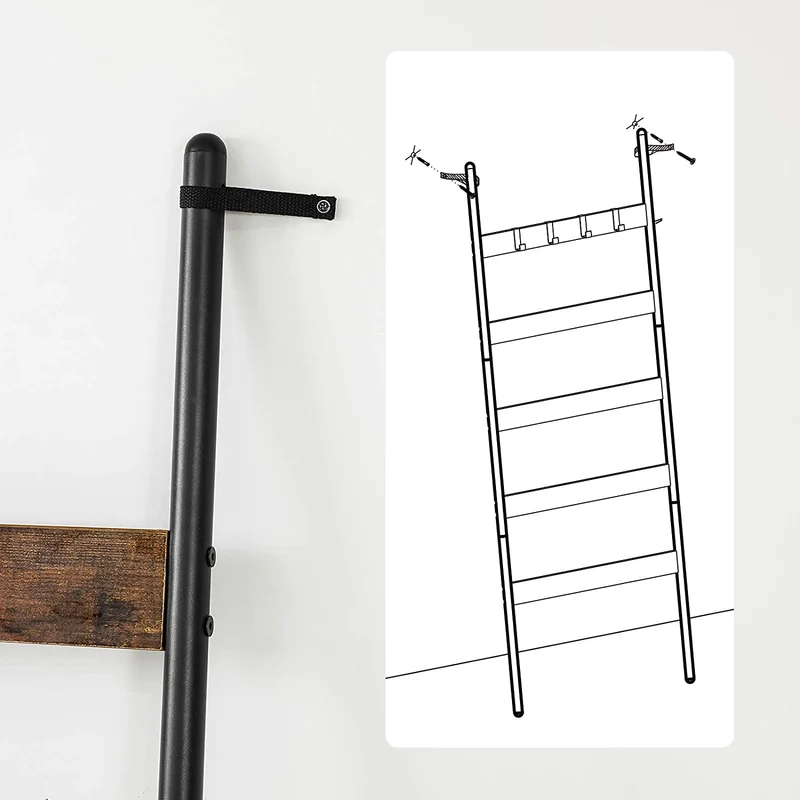 Nancy's Folgosa Handdoekenladder - Handdoekenrek - Badkamerrek - Ladderrek -Vintage Bruin / Zwart - ± 65 x 180 cm
