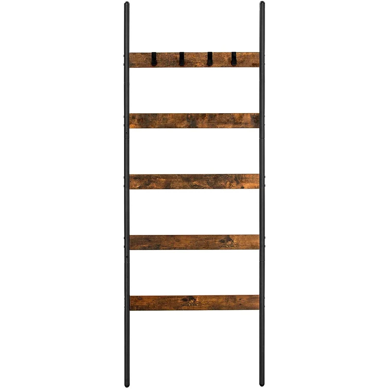Nancy's Folgosa Handdoekenladder - Handdoekenrek - Badkamerrek - Ladderrek -Vintage Bruin / Zwart - ± 65 x 180 cm