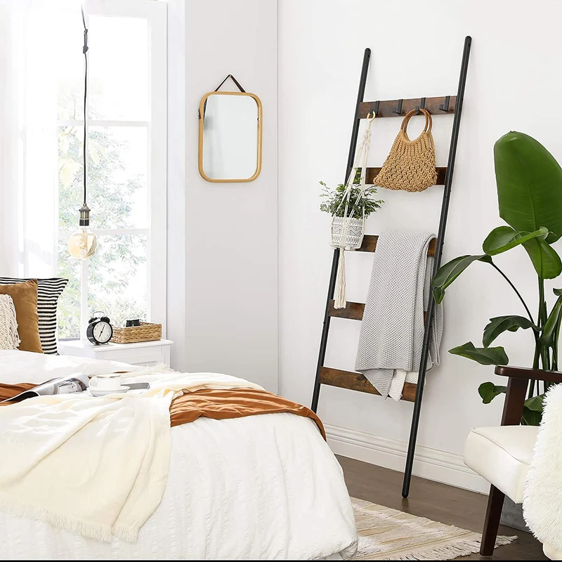 Nancy's Folgosa Handdoekenladder - Handdoekenrek - Badkamerrek - Ladderrek -Vintage Bruin / Zwart - ± 65 x 180 cm