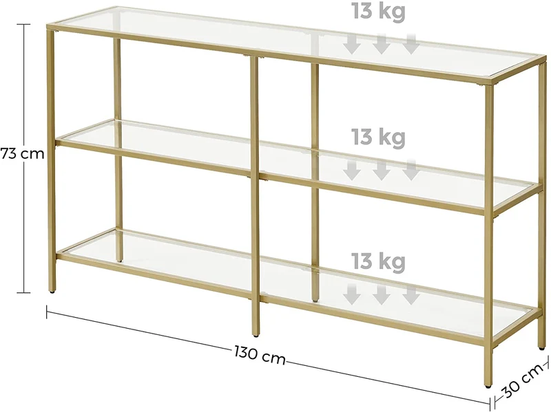 Nancy's Granada Sidetable - Consoletafel - 3 Niveaus - Goud - Glas / Staal - ± 130 x 30 x 70 cm