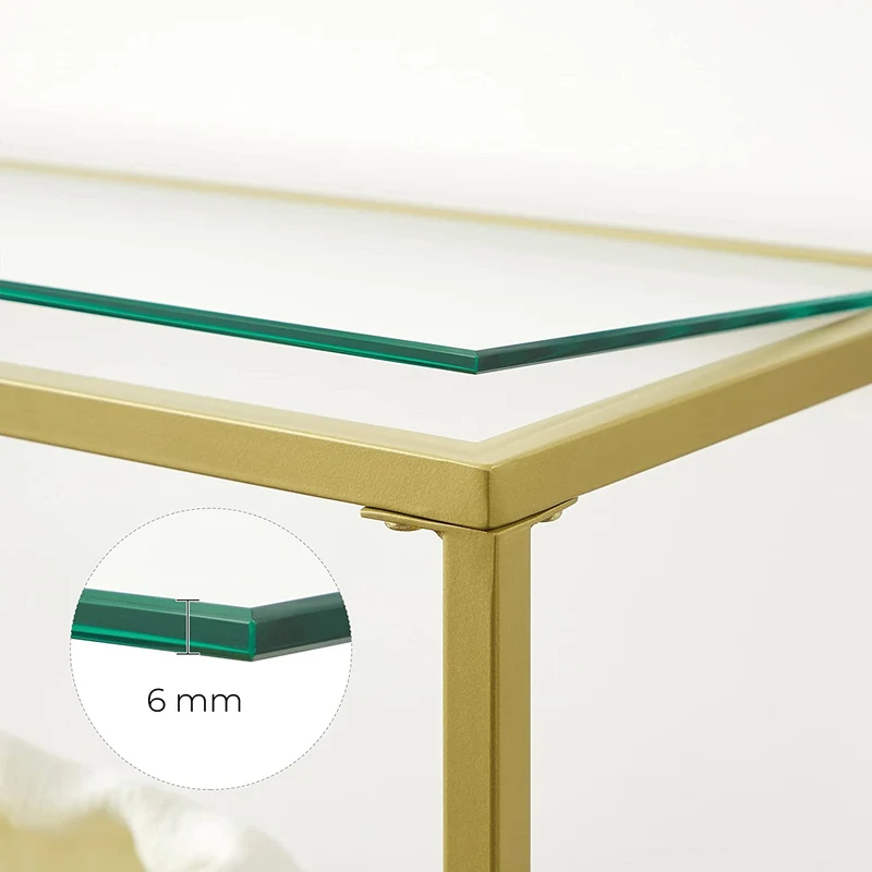 Nancy's Granada Sidetable - Consoletafel - 3 Niveaus - Goud - Glas / Staal - ± 130 x 30 x 70 cm