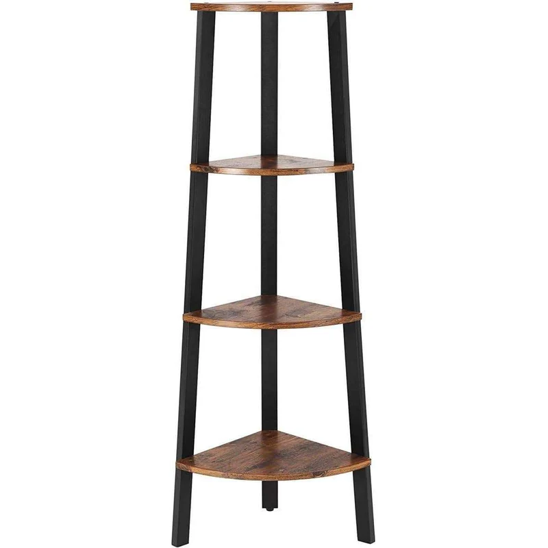 Nancy's Hareda Hoekkast Industrieel - Boekenkast - Wandkast - Bruin / Zwart - Hout / Staal - ± 35 x 35 x 125 cm