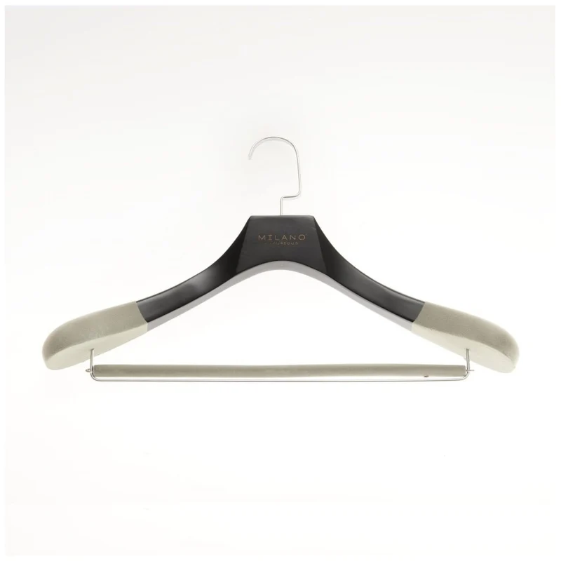 Milano Luxurious Chique grijs velvet kledinghanger met broeklat en chrome haak