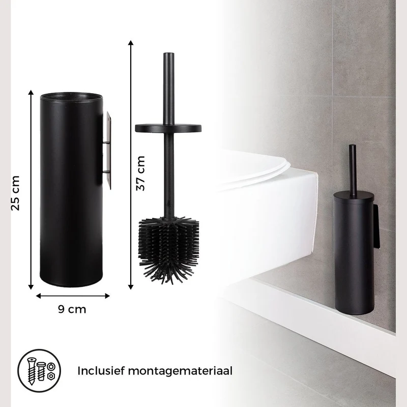 Eleganca Siliconen toiletborstel wandmontage Zwart