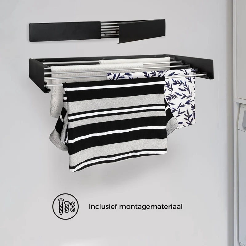 Milano Luxurious Wasrek inklapbaar - Wand wasrek - Wasrek muur - 100cm - Zwart