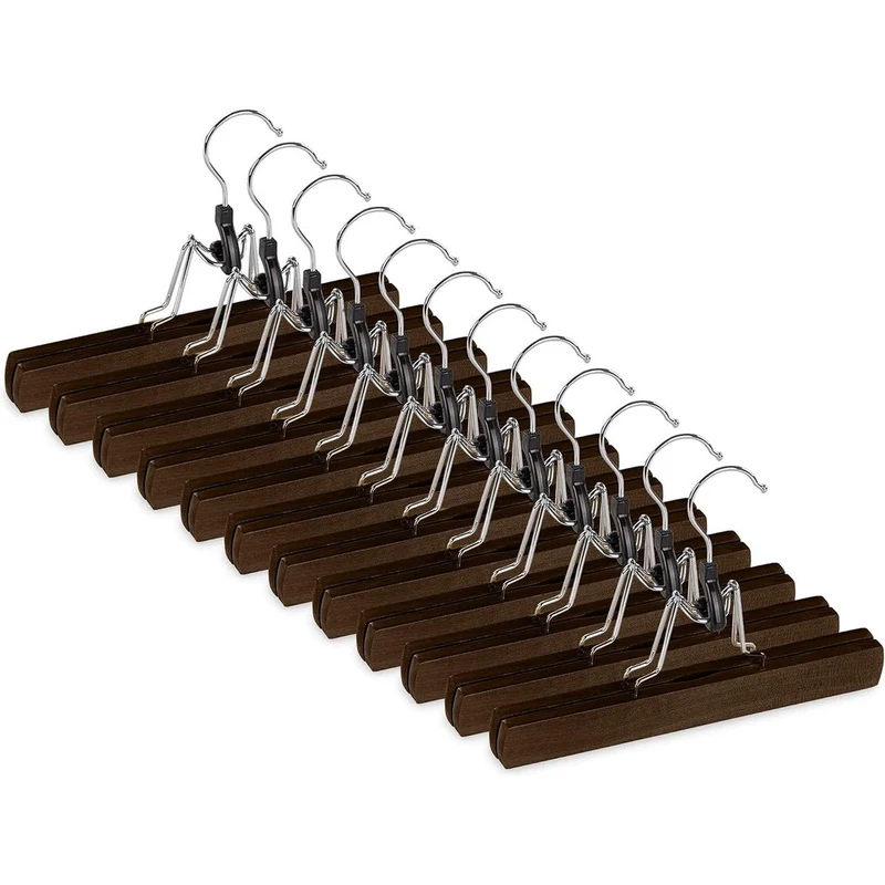 Nancy's Toscane Houten Rokhangers - Pantalonhanger - Kledinghanger - Hanger met klemsluiting - Set van 5 - Vintage (donkerbruin) - Hout