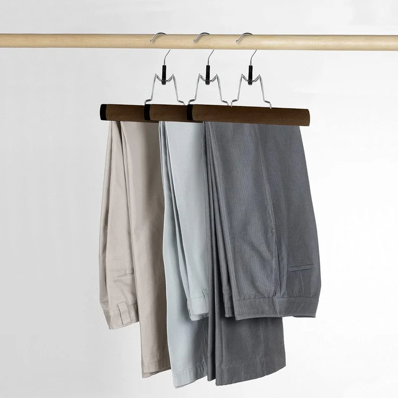 Nancy's Toscane Houten Rokhangers - Pantalonhanger - Kledinghanger - Hanger met klemsluiting - Set van 5 - Vintage (donkerbruin) - Hout