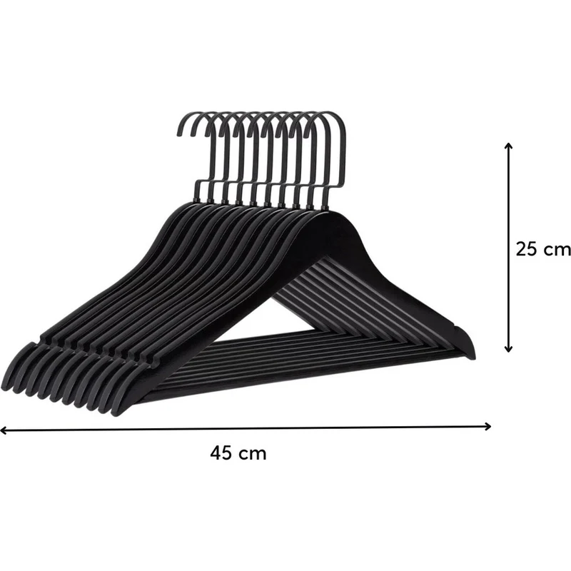 Eleganca Luxe kledinghanger met platte zwarte haak 15 stuks Zwart