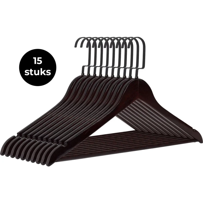 Eleganca Luxe kledinghanger met platte zwarte haak 15 stuks Vintage bruin