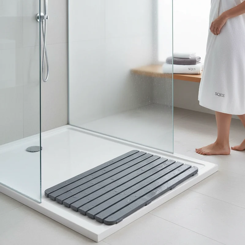 CAILLEBOTIS 80x50 GRIS ANTHRACITE - Tapis Douche Rectangulaire Antidérapant