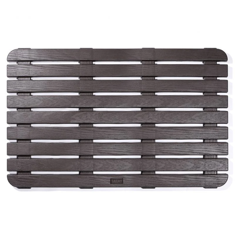 CAILLEBOTIS 80x50 FONCÉ - Tapis Douche Rectangulaire Antidérapant Effet Bois