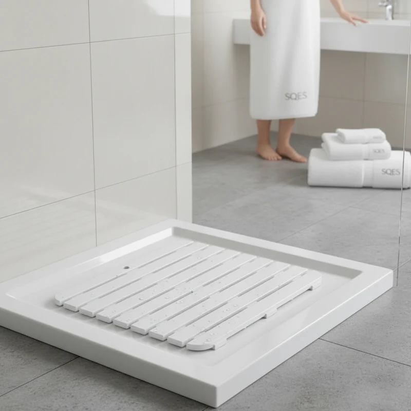 CAILLEBOTIS 55x55 - Tapis Douche Antidérapant Effet Bois Blanc