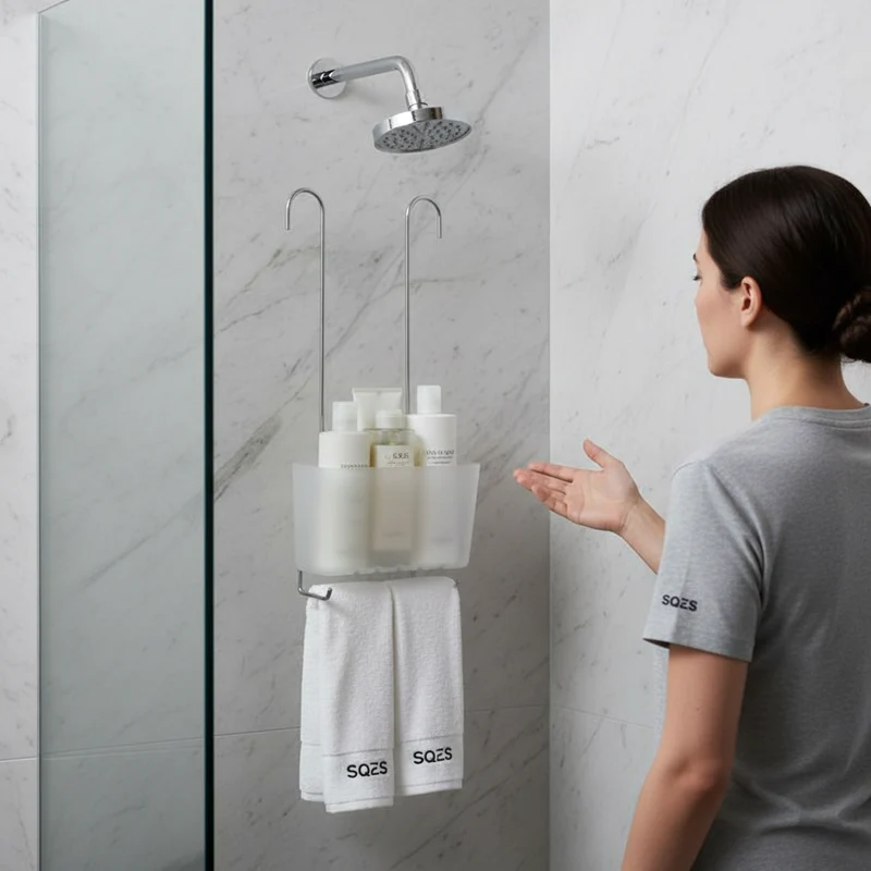 PANIER DE DOUCHE SINGLE GLACÉ - Inox Sans Perçage avec Crochets