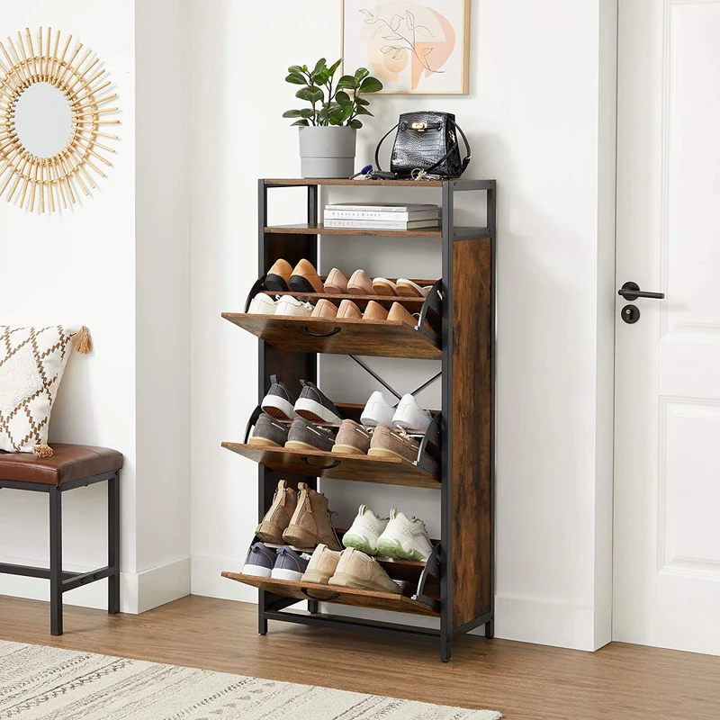 Nancy's Goshen Schoenenkast - Schoenen Organizer - Schoenenrek - Vintage Bruin / Zwart - 60 x 30 x 130 cm