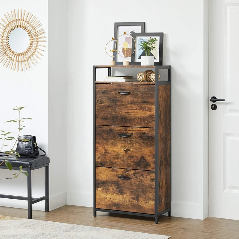 Nancy's Goshen Schoenenkast - Schoenen Organizer - Schoenenrek - Vintage Bruin / Zwart - 60 x 30 x 130 cm
