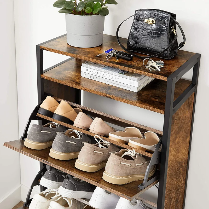 Nancy's Goshen Schoenenkast - Schoenen Organizer - Schoenenrek - Vintage Bruin / Zwart - 60 x 30 x 130 cm