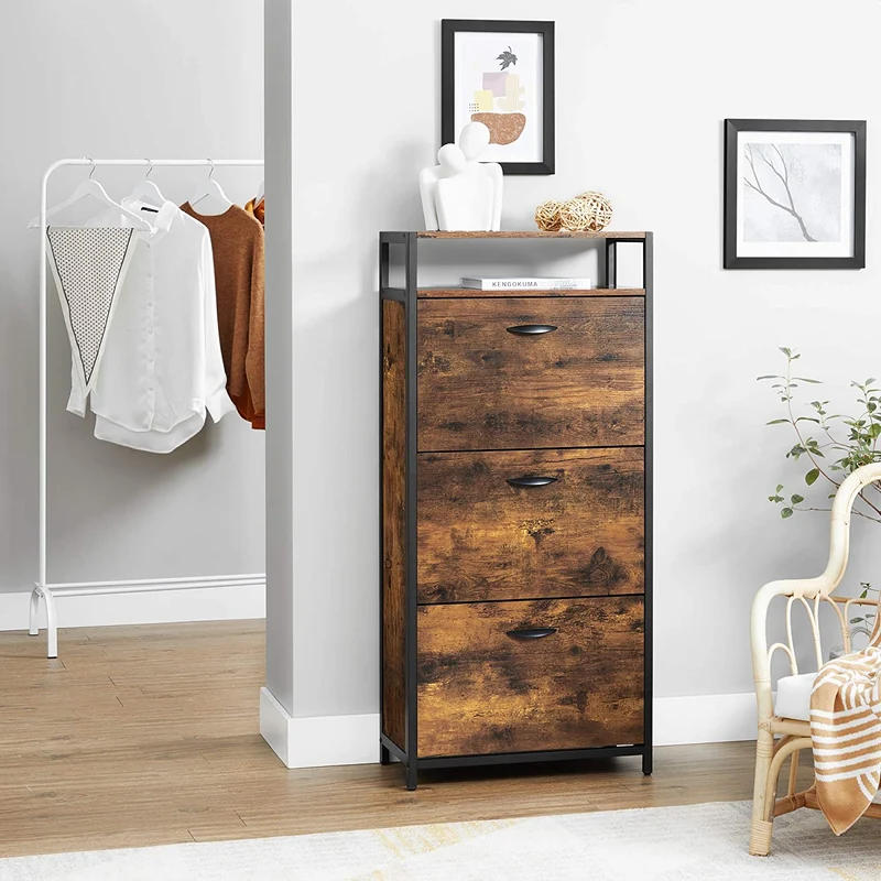 Nancy's Goshen Schoenenkast - Schoenen Organizer - Schoenenrek - Vintage Bruin / Zwart - 60 x 30 x 130 cm
