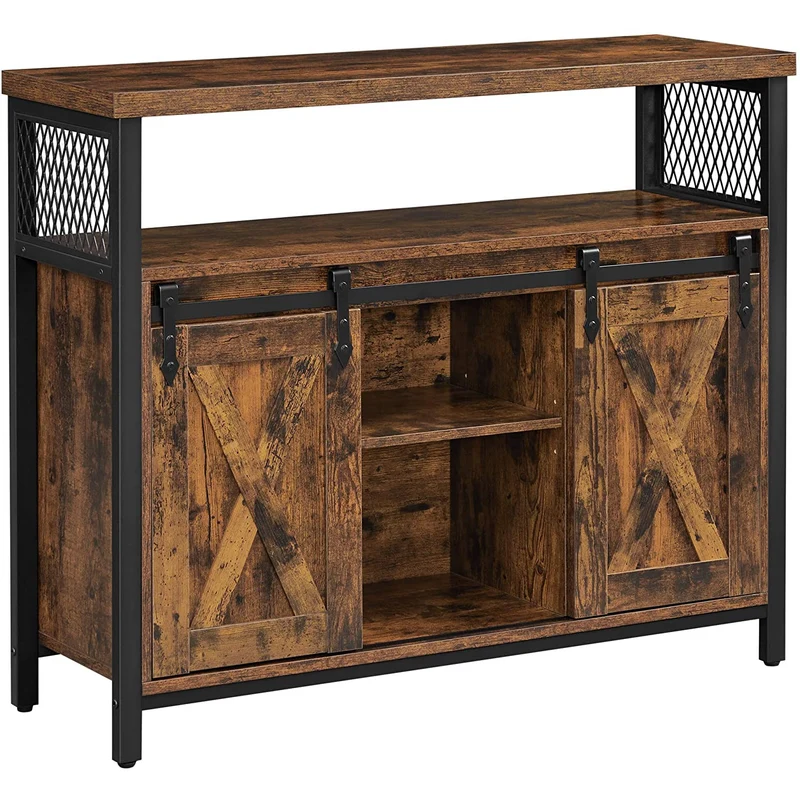 Nancy's Ripon Dressoir - Opbergkast - Wandkast - Vintage Bruin / Zwart - ± 100 x 30 x 80 cm