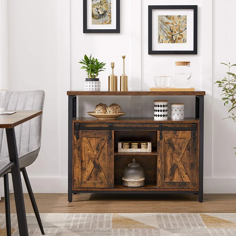 Nancy's Ripon Dressoir - Opbergkast - Wandkast - Vintage Bruin / Zwart - ± 100 x 30 x 80 cm