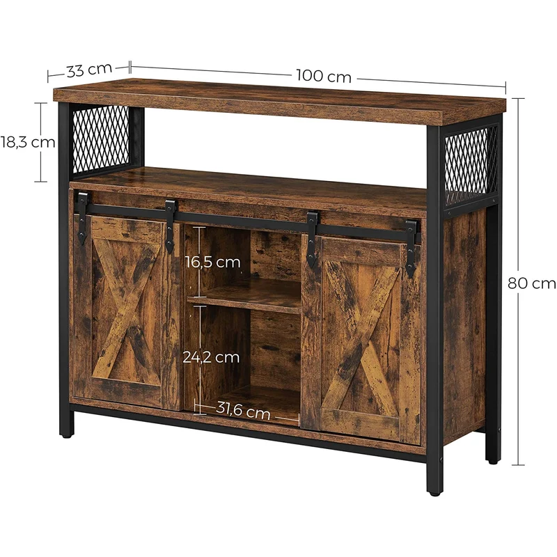 Nancy's Ripon Dressoir - Opbergkast - Wandkast - Vintage Bruin / Zwart - ± 100 x 30 x 80 cm