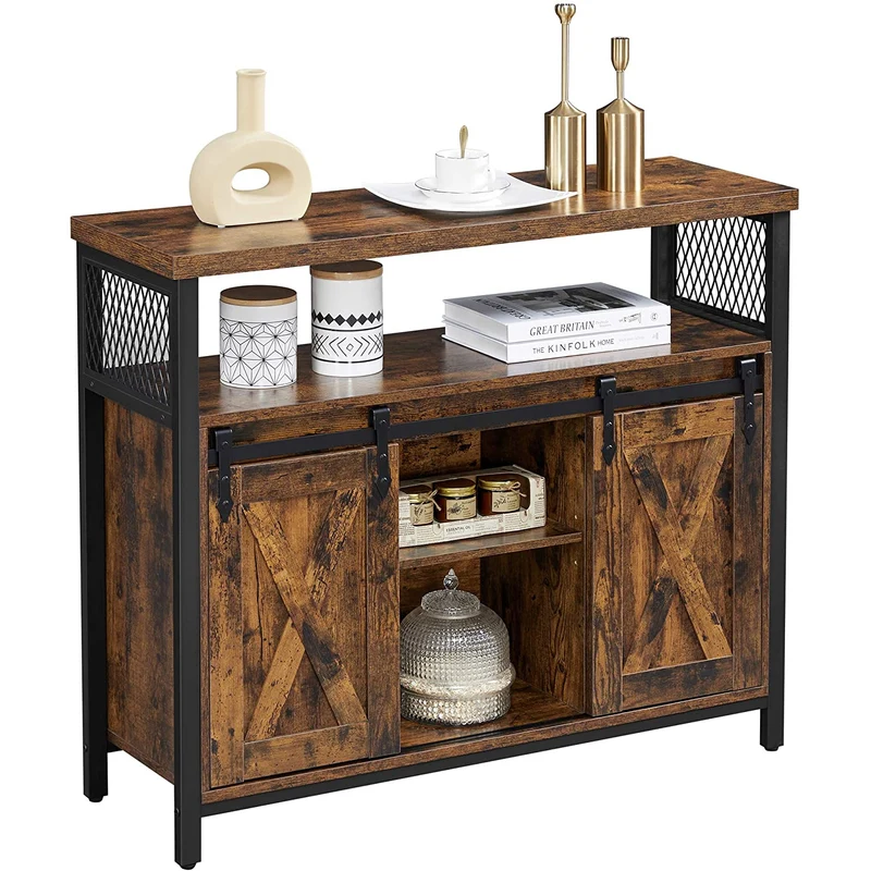 Nancy's Ripon Dressoir - Opbergkast - Wandkast - Vintage Bruin / Zwart - ± 100 x 30 x 80 cm