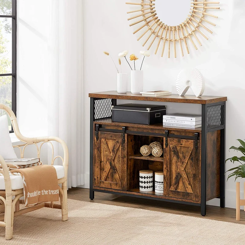Nancy's Ripon Dressoir - Opbergkast - Wandkast - Vintage Bruin / Zwart - ± 100 x 30 x 80 cm