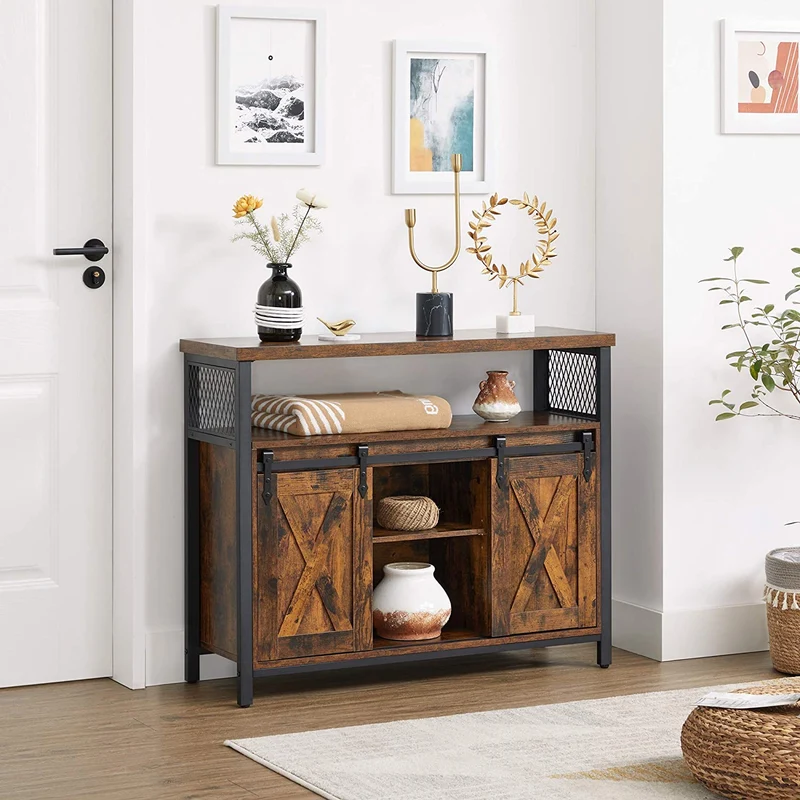 Nancy's Ripon Dressoir - Opbergkast - Wandkast - Vintage Bruin / Zwart - ± 100 x 30 x 80 cm