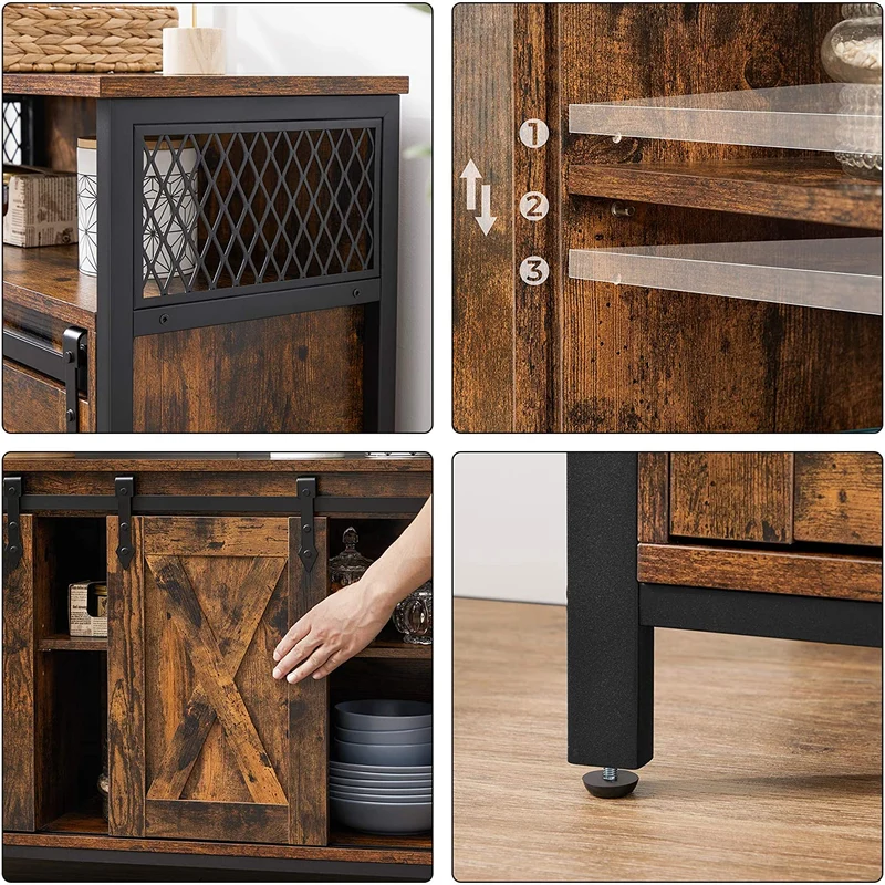 Nancy's Ripon Dressoir - Opbergkast - Wandkast - Vintage Bruin / Zwart - ± 100 x 30 x 80 cm