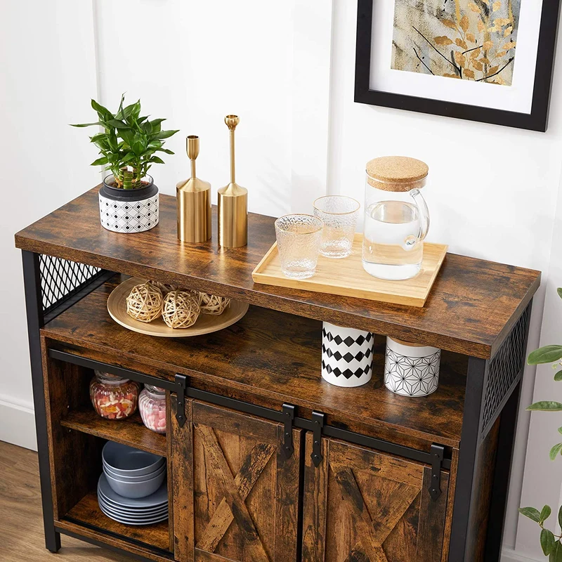Nancy's Ripon Dressoir - Opbergkast - Wandkast - Vintage Bruin / Zwart - ± 100 x 30 x 80 cm