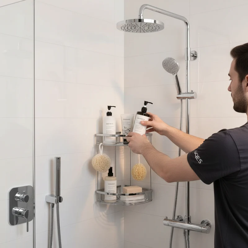 Panier à Savon Double 20x20 Chrome - Étagère d'Angle Salle de Bain