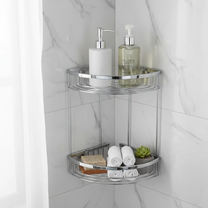Panier à Savon Double 20x20 Chrome - Étagère d'Angle Salle de Bain