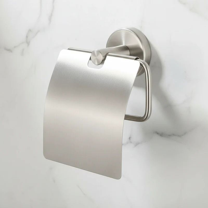 Porte Papier avec Couvercle Inox - Support Mural Salle de Bain Brossé