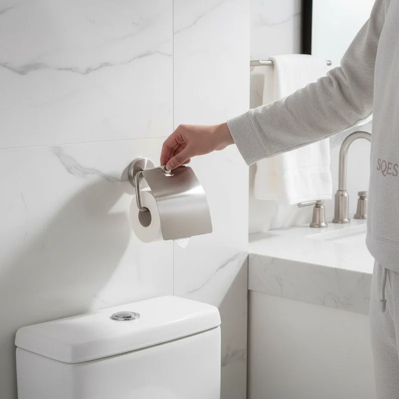 Porte Papier avec Couvercle Inox - Support Mural Salle de Bain Brossé