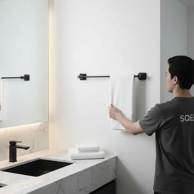 CaMeRo Porte Serviette UNO Noir 60cm - Barre Murale Salle de Bain