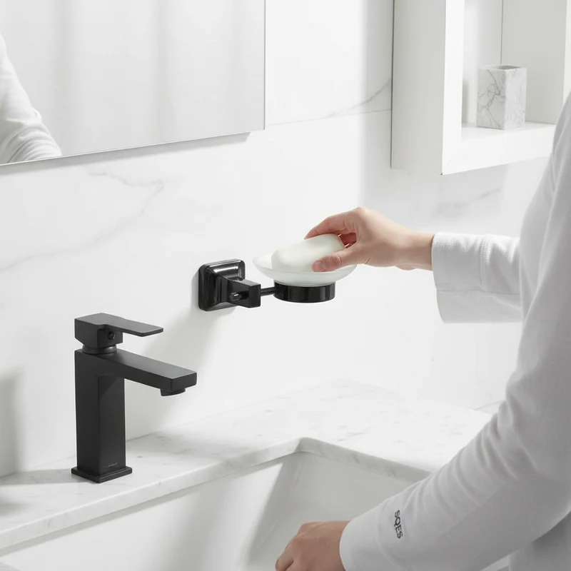 CaMeRo Porte Savon Rond UNO Noir - Support Mural Salle de Bain