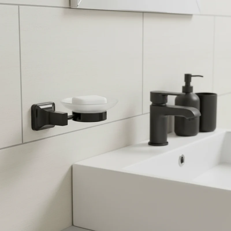 CaMeRo Porte Savon Rond UNO Noir - Support Mural Salle de Bain