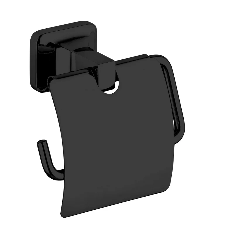 Porte Papier avec Couvercle UNO Noir - Support Mural Salle de Bain