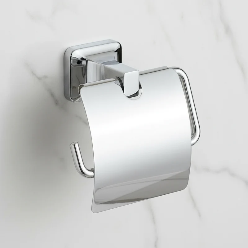 Porte Papier avec Couvercle UNO Chrome - Support Mural Salle de Bain