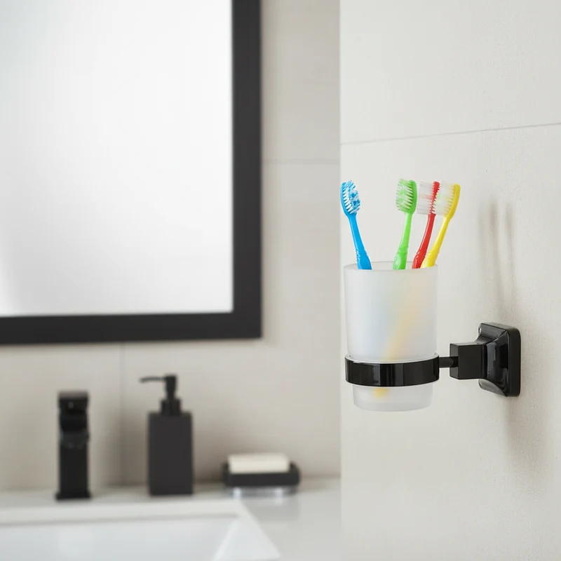 Porte Brosses à Dents UNO Noir - Support Mural Salle de Bain