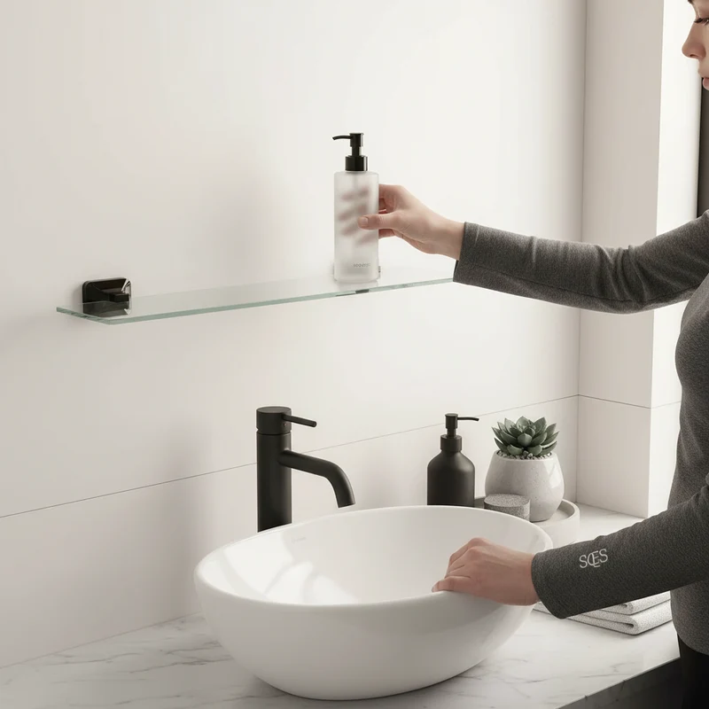 Etagère en Verre UNO Noir 50cm - Tablette Salle de Bain Design