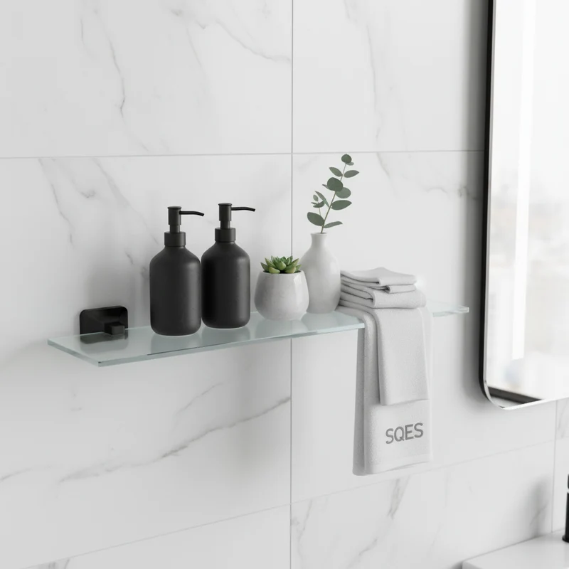 Etagère en Verre UNO Noir 50cm - Tablette Salle de Bain Design