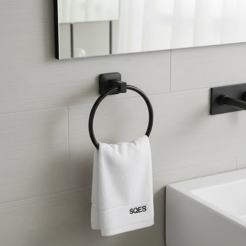 Porte Serviette Anneau UNO Noir - Accessoire Salle de Bain Design