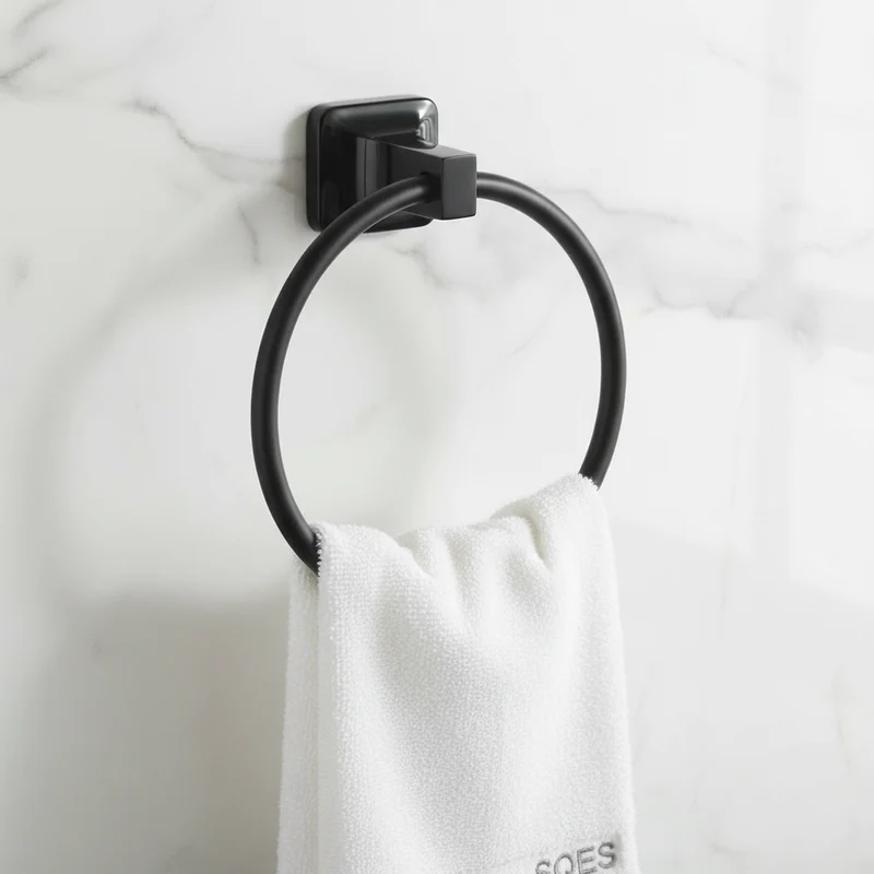 Porte Serviette Anneau UNO Noir - Accessoire Salle de Bain Design
