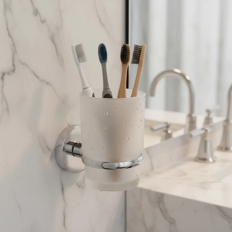 Porte Brosses à Dents Chrome Camero SMART avec Verre