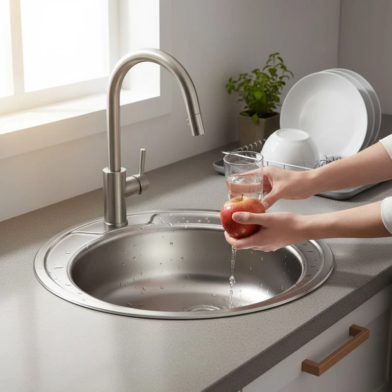 Évier de Cuisine Encastrable Rond 48,5 cm Acier Inoxydable