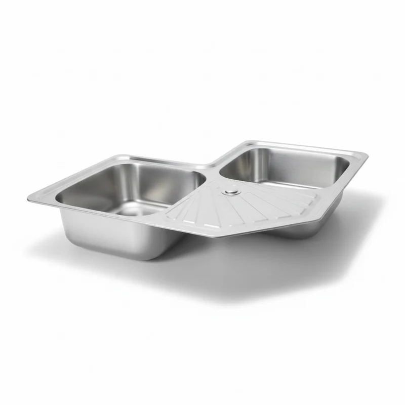 Évier d'Angle en Inox 2 Cuves avec Égouttoir 830x830mm